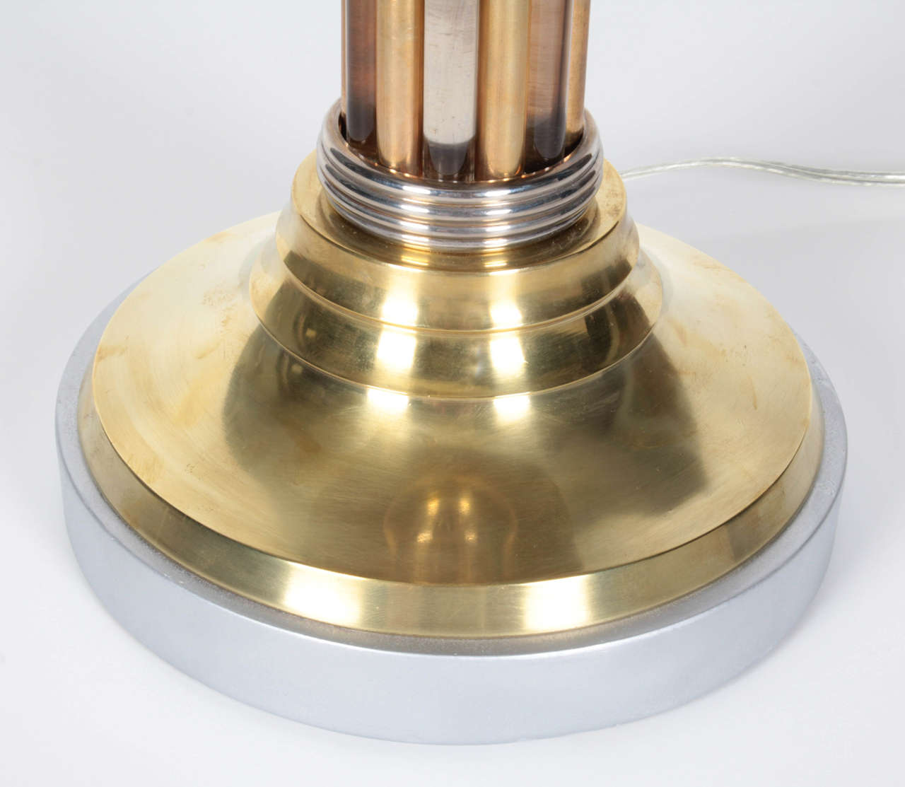 French Art Deco brass, nickel and glass desk lamp - Felix Aublet In Excellent Condition In New York City, NY