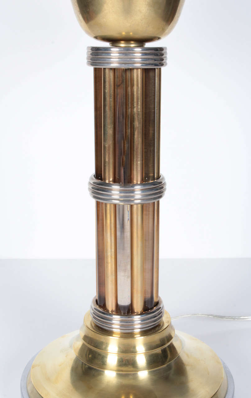 20th Century French Art Deco brass, nickel and glass desk lamp - Felix Aublet