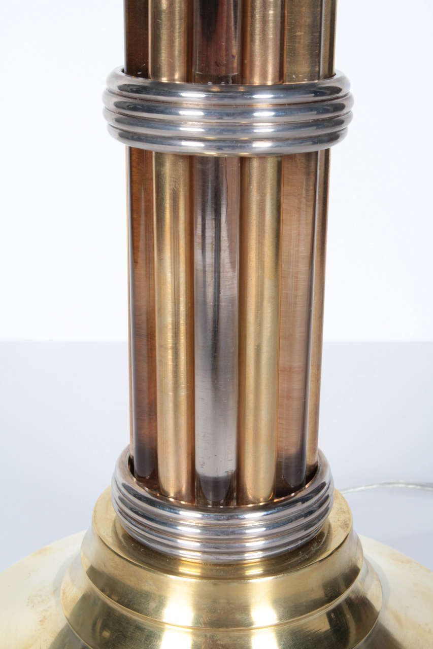 French Art Deco brass, nickel and glass desk lamp - Felix Aublet 1