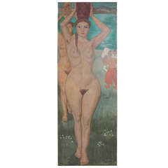 Peinture originale à l'huile sur carton à taille réelle d'un nu par Czene Bela 1945