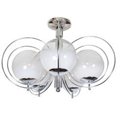 Large 1970's Murano glass and chrome chandelier