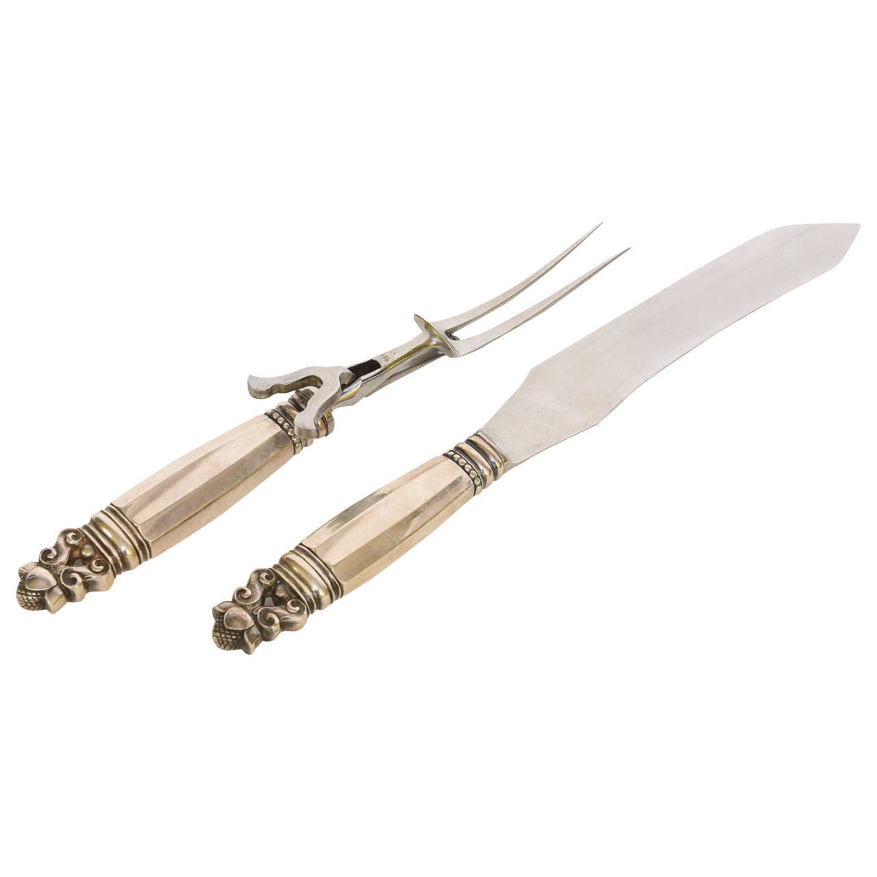 Jensen ( Denmark ) Acorn Pattern Sterling Carving Set