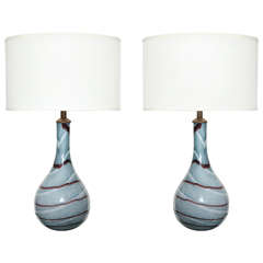 Retro Pair of Swirled Murano Table Lamps