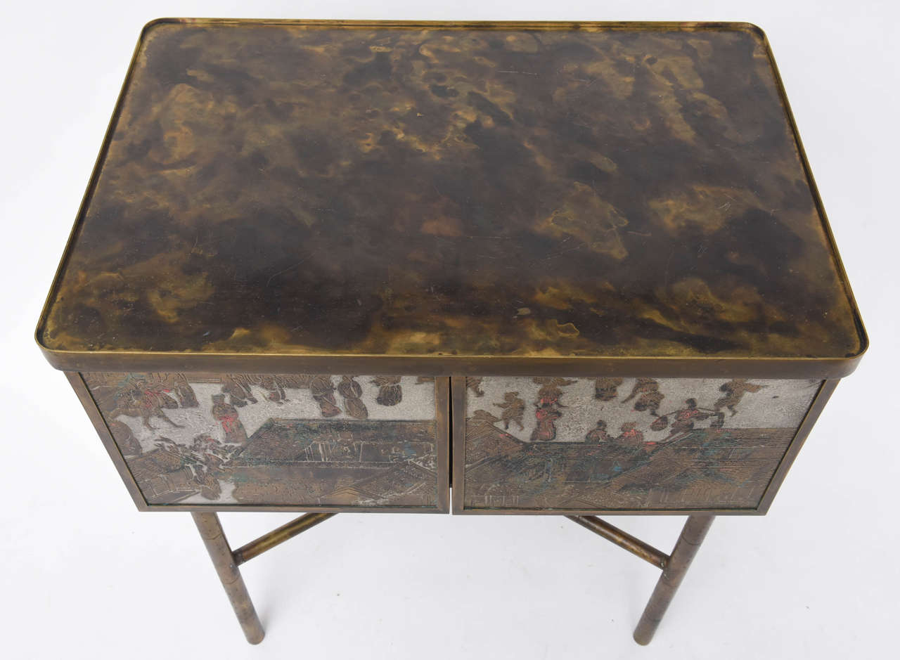 Brass Philip & Kelvin Laverne Two Door Chinese Cabinet For Sale