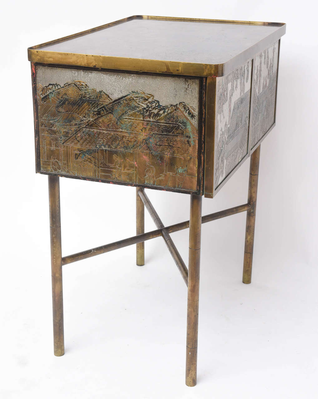Painted Philip & Kelvin Laverne Two Door Chinese Cabinet For Sale