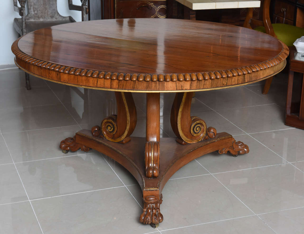 English Regency Circular Palisander and Parcel-Gilt Centre or Breakfast Table 2
