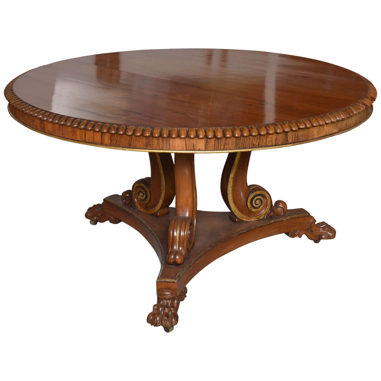 English Regency Circular Palisander and Parcel-Gilt Centre or Breakfast Table
