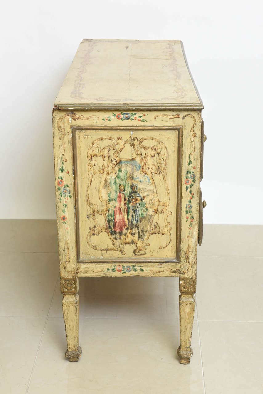 18th Century Italian Neoclassic Painted an Parcel-Gilt Two-Drawer Commode, Piedmontese For Sale