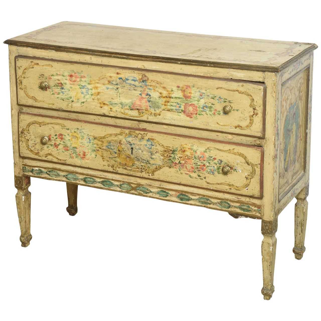 Italian Neoclassic Painted an Parcel-Gilt Two-Drawer Commode, Piedmontese