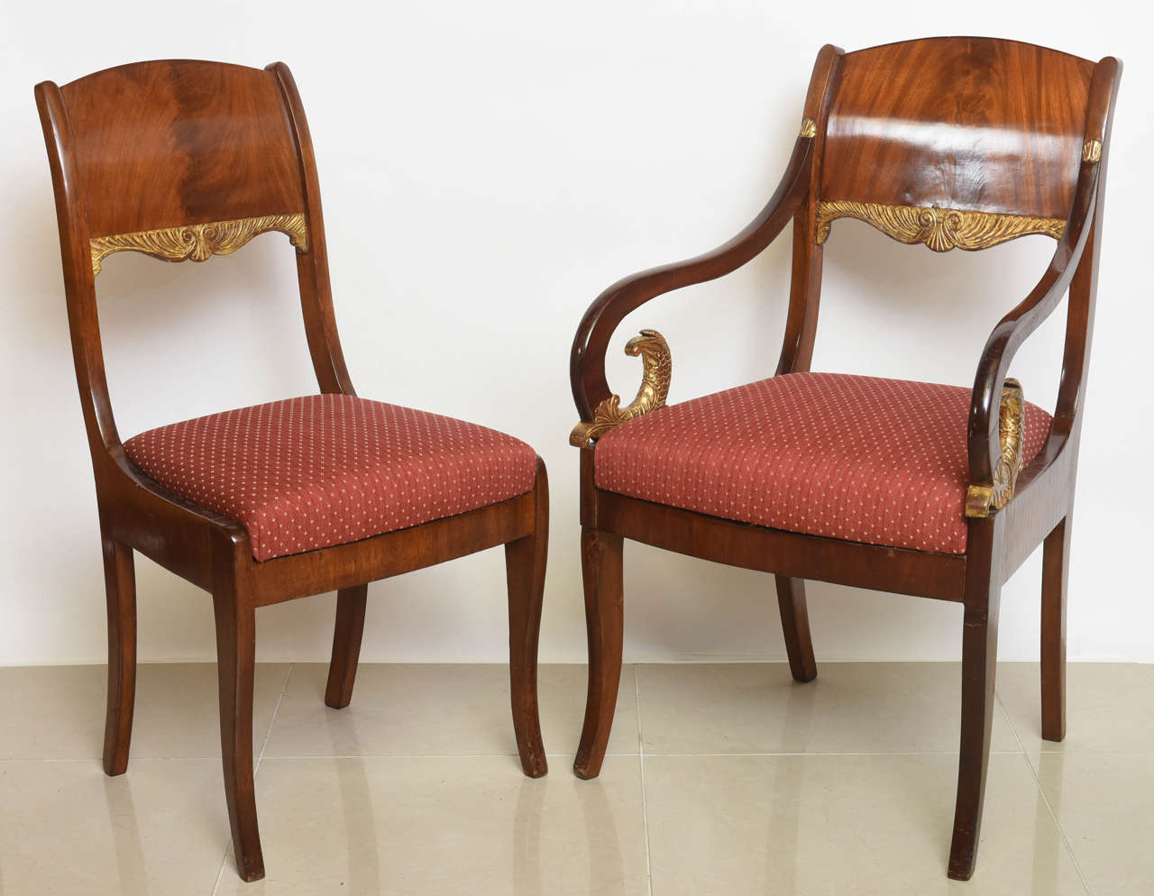 Neoclassical Set of Eight Russian Neoclassic Mahogany and Parcel-Gilt Dining Chairs For Sale