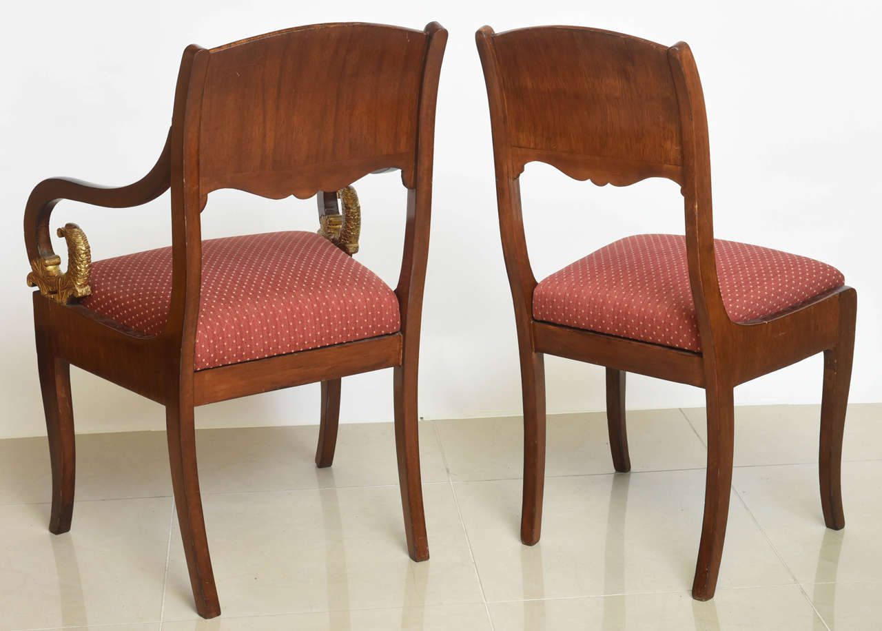 Set of Eight Russian Neoclassic Mahogany and Parcel-Gilt Dining Chairs For Sale 2