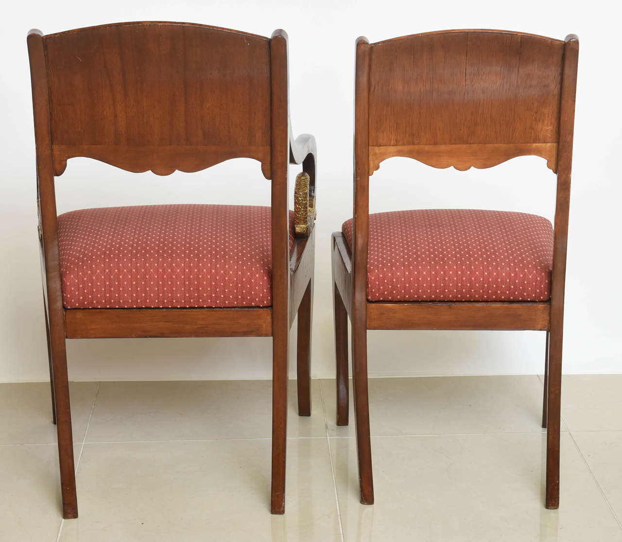 Set of Eight Russian Neoclassic Mahogany and Parcel-Gilt Dining Chairs For Sale 3