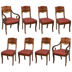 Set of Eight Russian Neoclassic Mahogany and Parcel-Gilt Dining Chairs