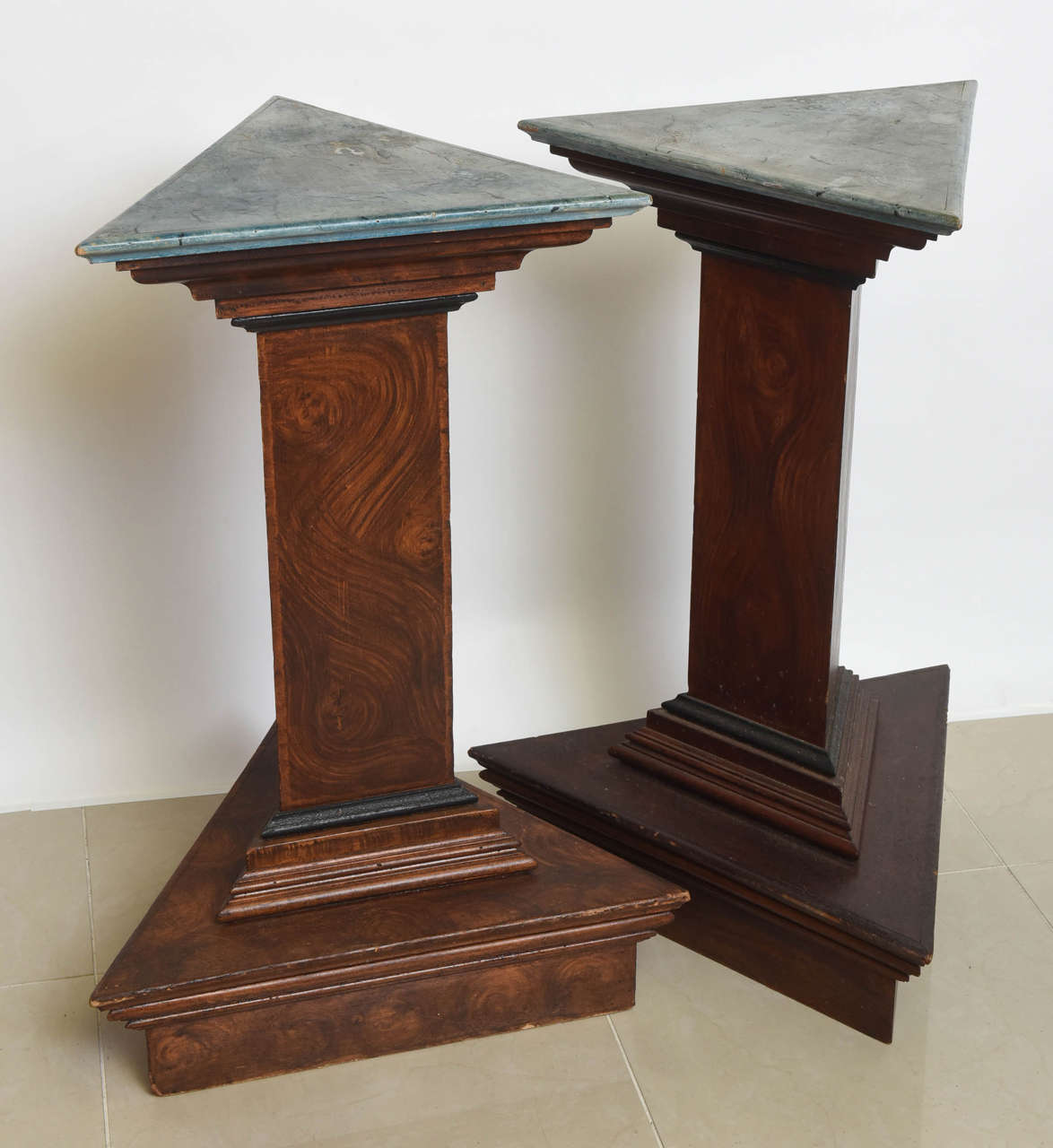 Neoclassical Pair of Italian Neoclassic Faux Bois and Faux Marble Painted Pedestals For Sale