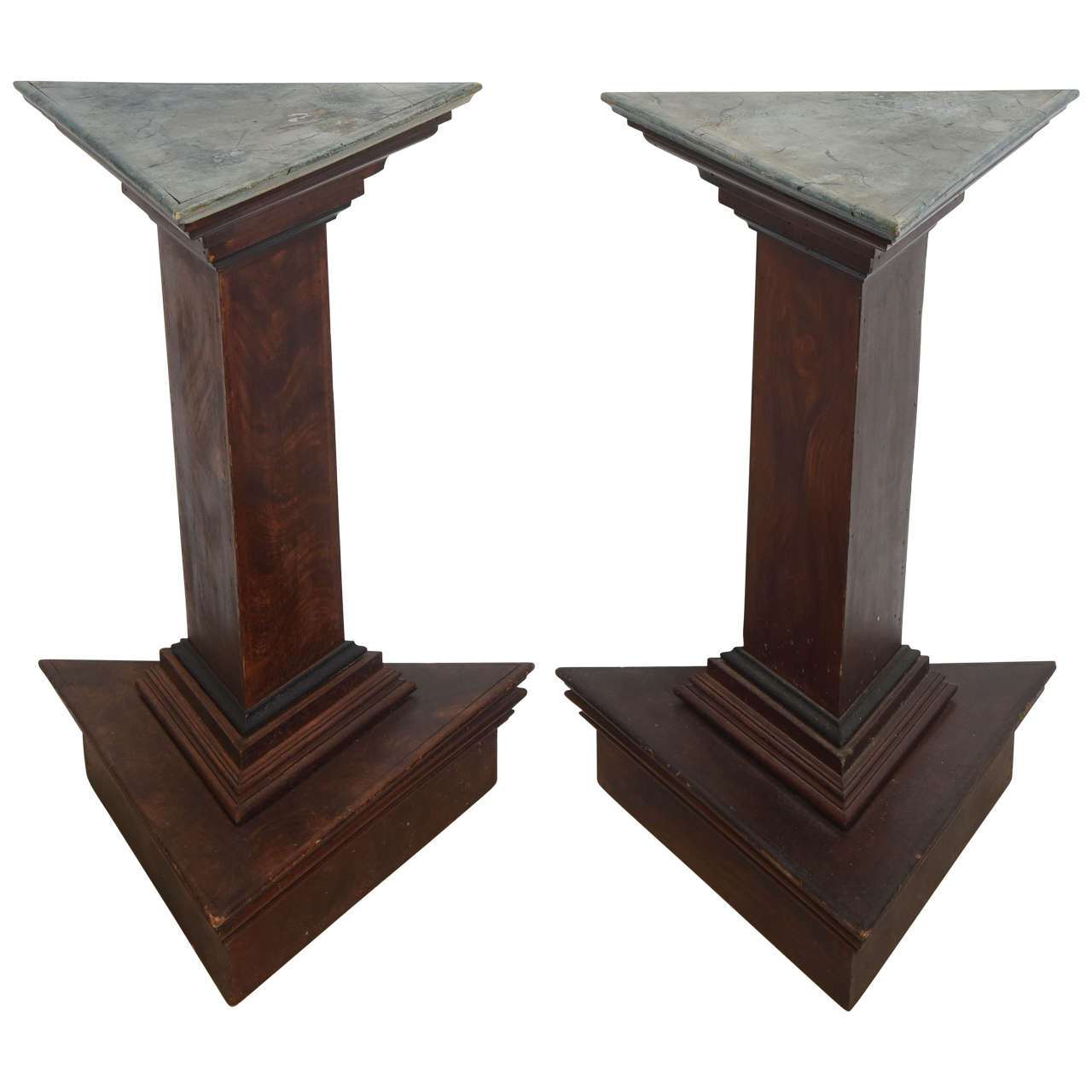 Pair of Italian Neoclassic Faux Bois and Faux Marble Painted Pedestals