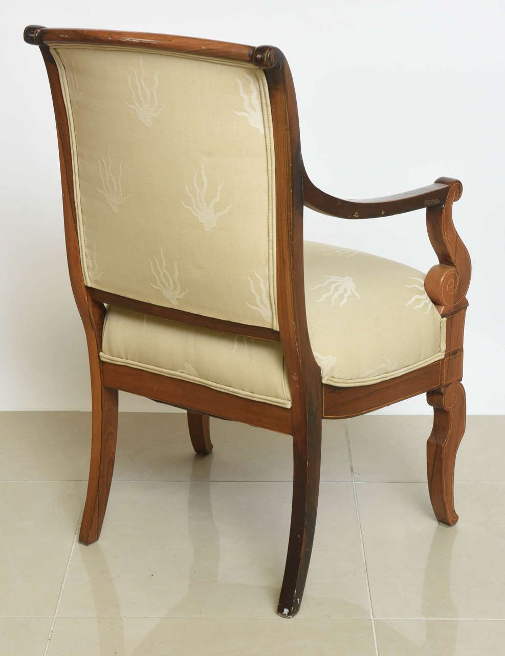 Charles X Inlaid Mahogany and Walnut Open Armchair, France For Sale 1