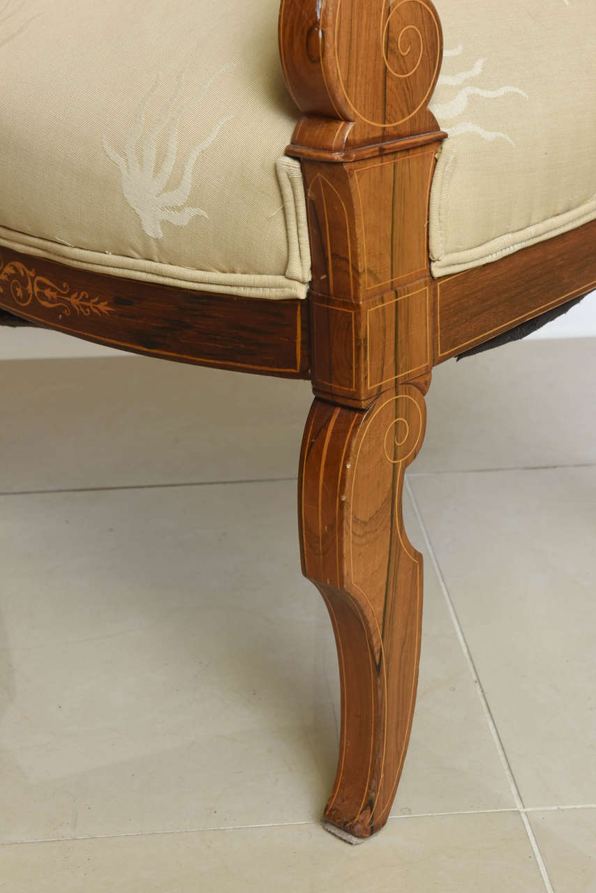 Charles X Inlaid Mahogany and Walnut Open Armchair, France For Sale 5