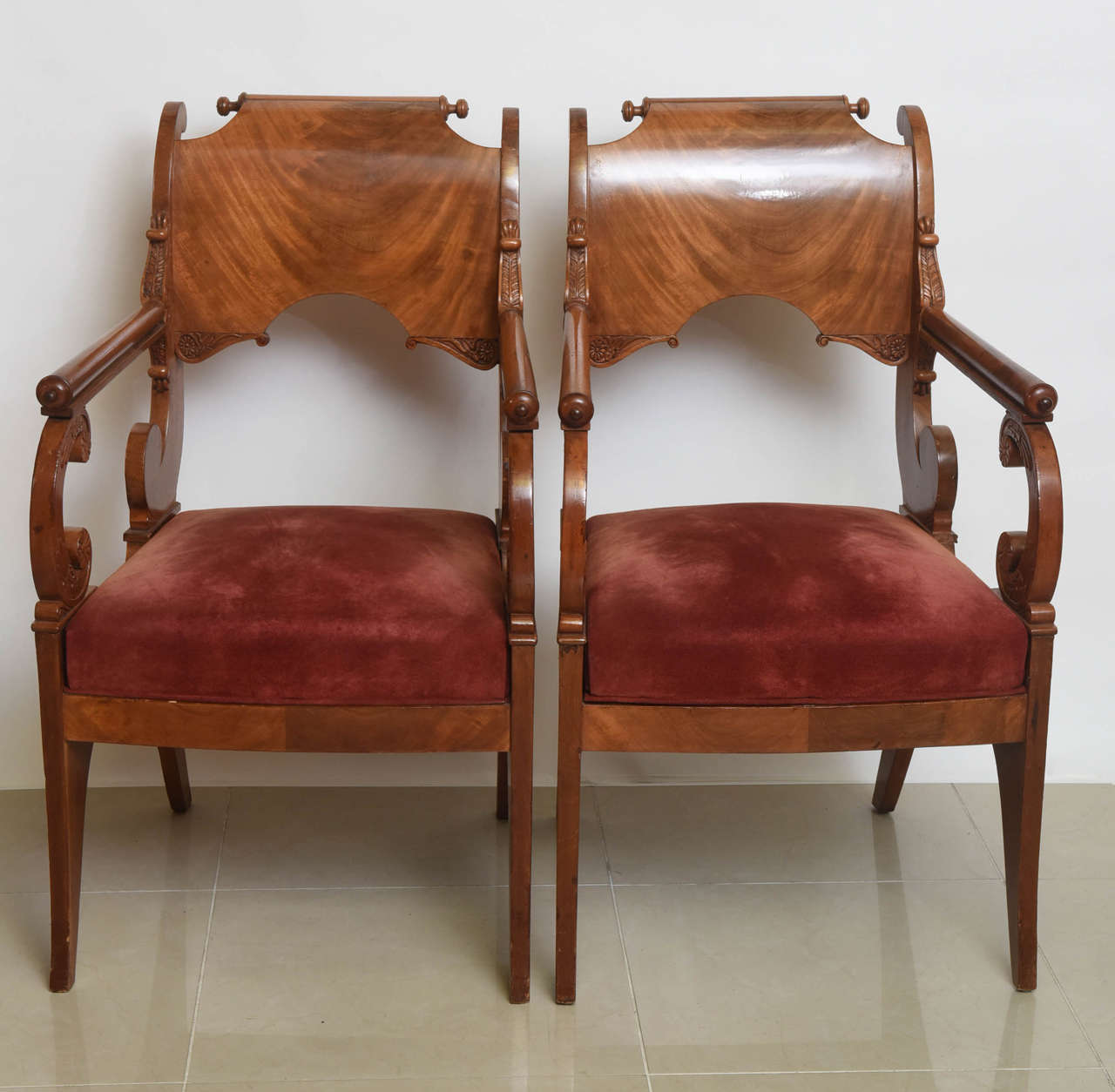 Set of Four Russian Neoclassic Mahogany Armchairs