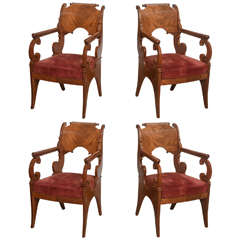 Set of Four Russian Neoclassic Mahogany Armchairs