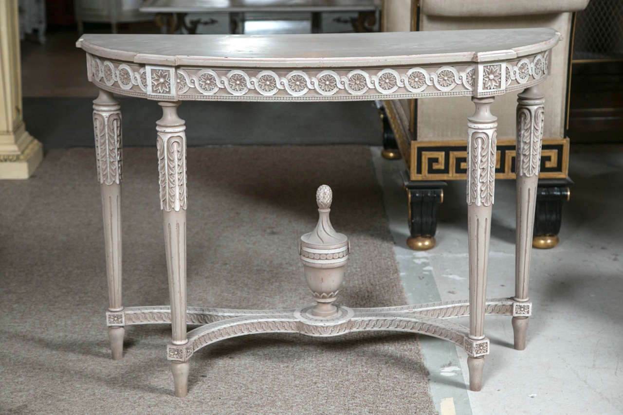 Argentine French Louis XVI Style Painted Demilune Console Table