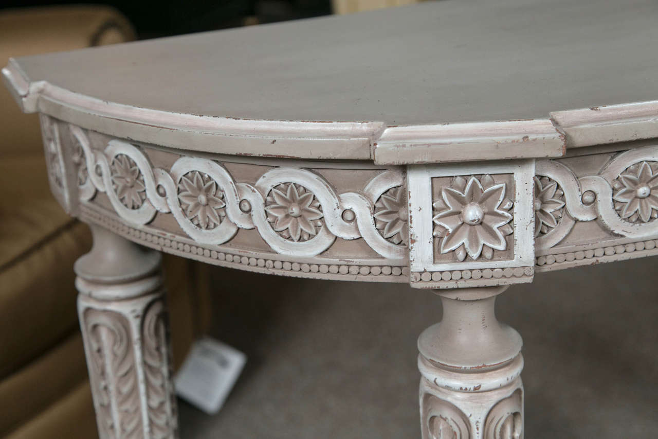 French Louis XVI Style Painted Demilune Console Table In Good Condition In Stamford, CT