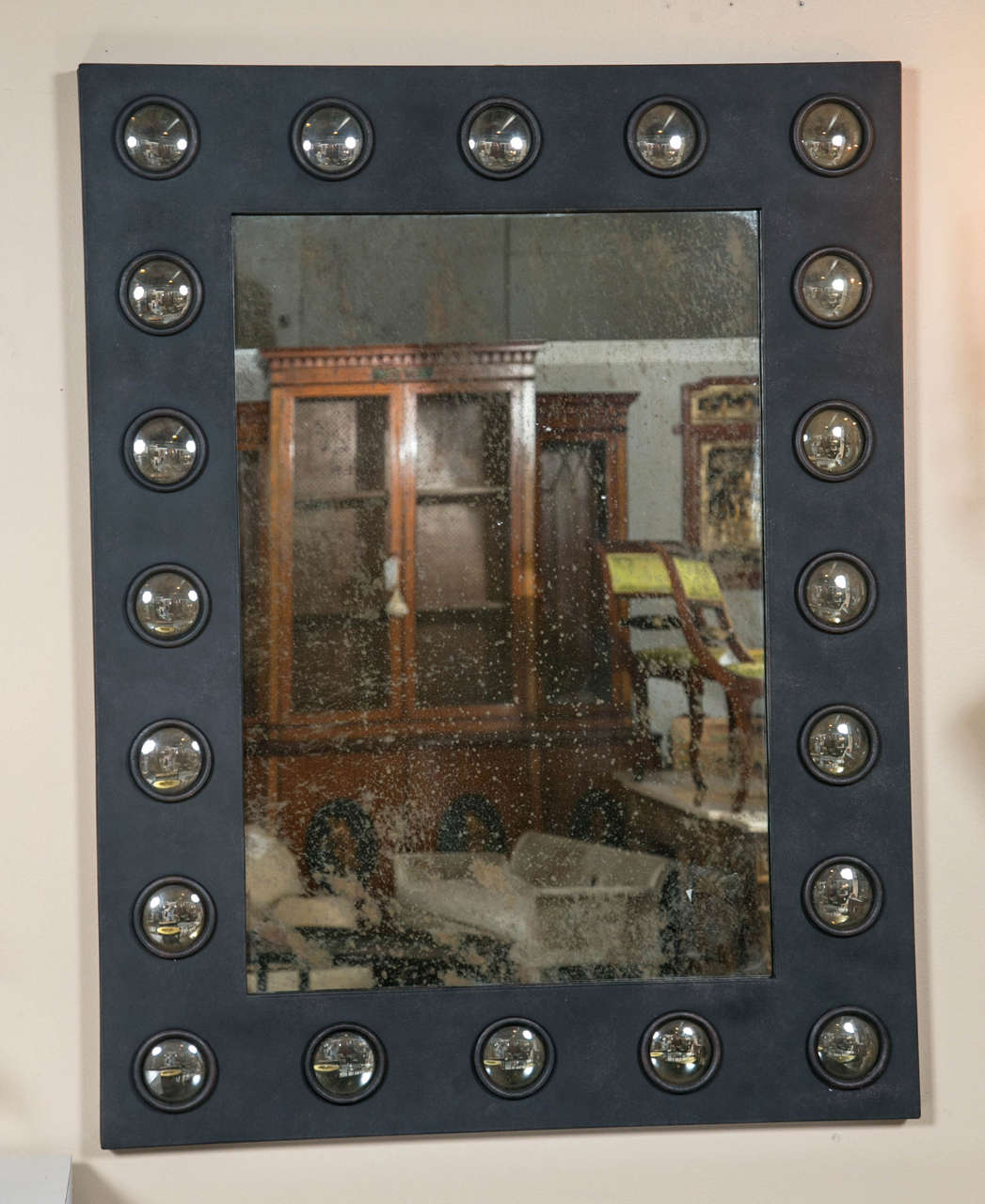 Pair of Metal Bulls-Eye Framed Industrial Mirrors