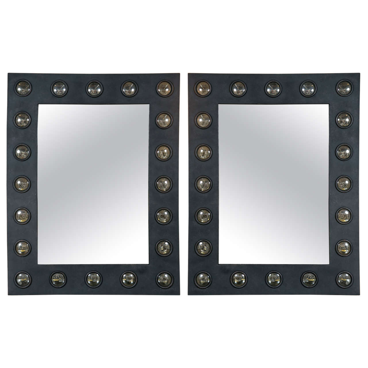 Pair of Metal Bulls-Eye Framed Industrial Mirrors