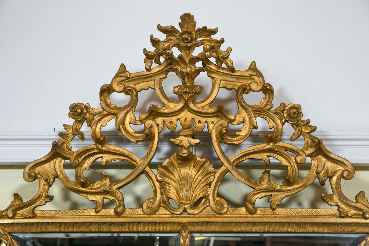 Louis XVI Italian Palatial Gilt Wall or Console Mirror Finely Carved Beveled Glass