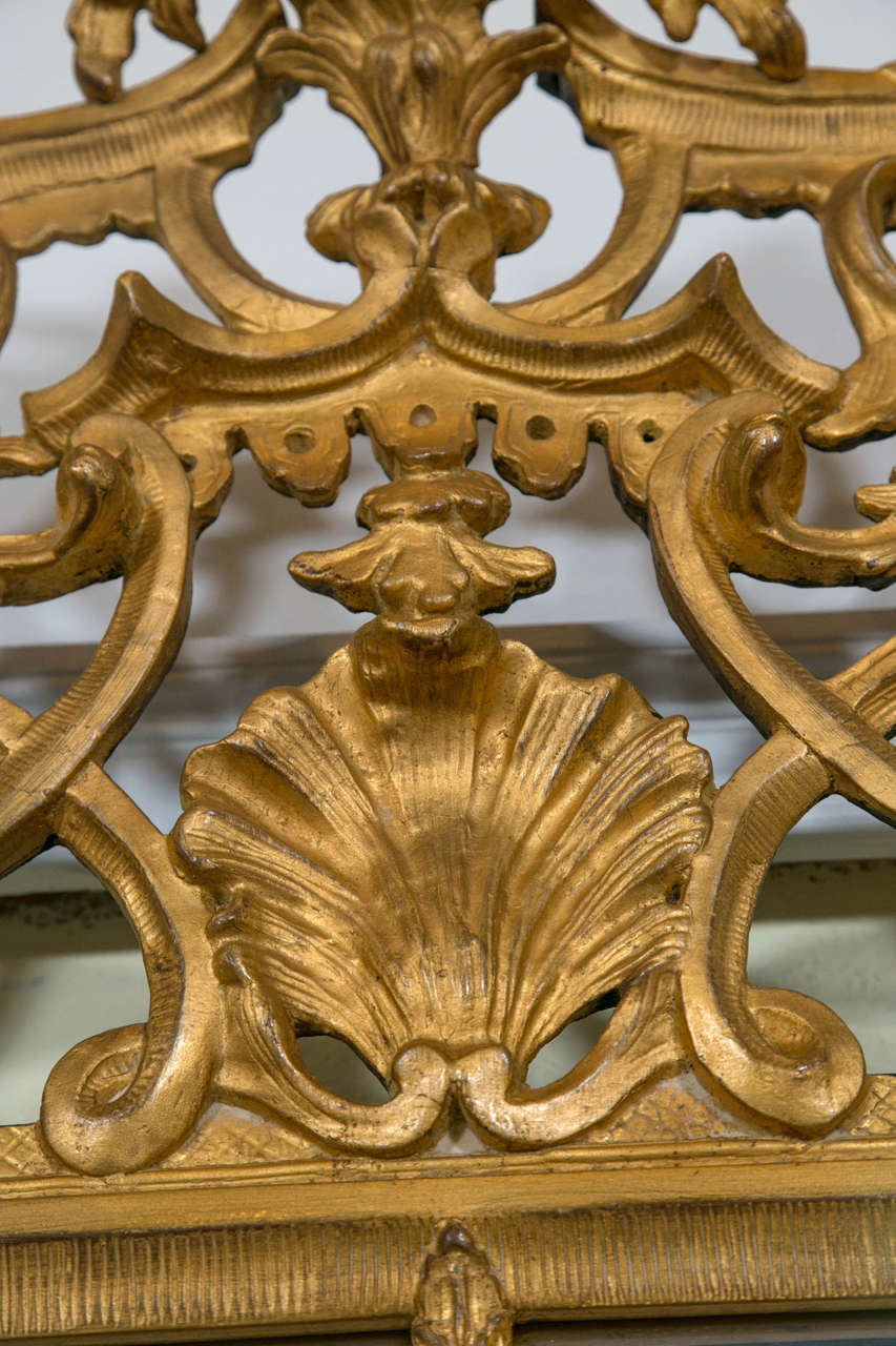 Mid-19th Century Italian Palatial Gilt Wall or Console Mirror Finely Carved Beveled Glass