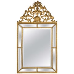 Antique Italian Palatial Gilt Wall or Console Mirror Finely Carved Beveled Glass