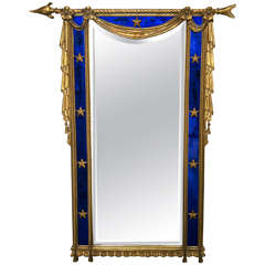 French Hollywood Regency Style Cobalt Blue Framed Mirror