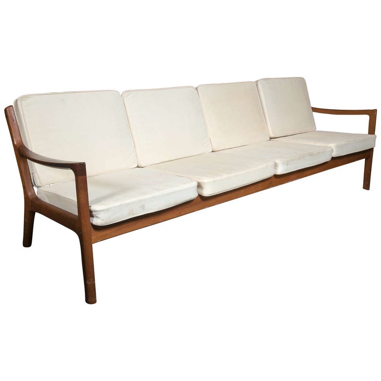 Ole Wanscher For John Stuart Danish Modern White Four Seat Cushion Couch Sofa