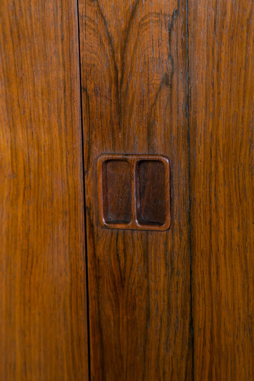 Wood Pair of Mid-Century Modern Danish Rosewood Corner Cabinets or Bars Raised Legs