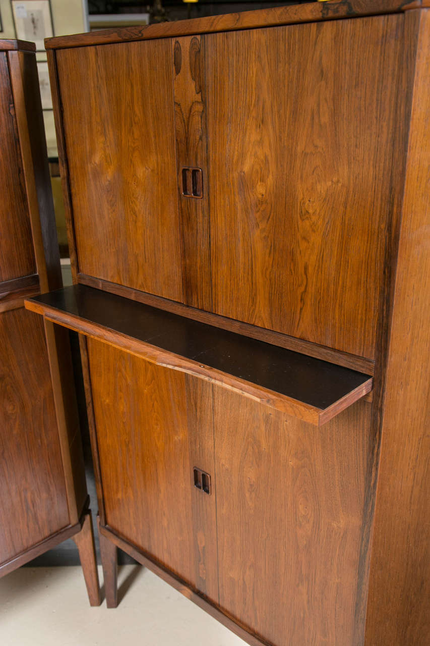 Pair of Mid-Century Modern Danish Rosewood Corner Cabinets or Bars Raised Legs 1