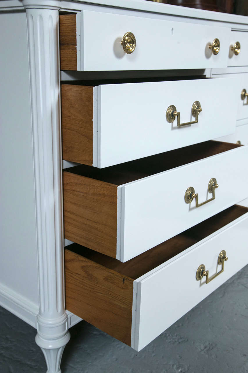 Hollywood Regency Louis XVI Style White Lacquered Triple Dresser Commode