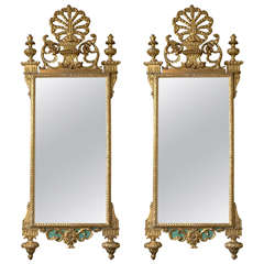 Antique Pair of 18th Century Carved Gilt Mirrors with Crest
