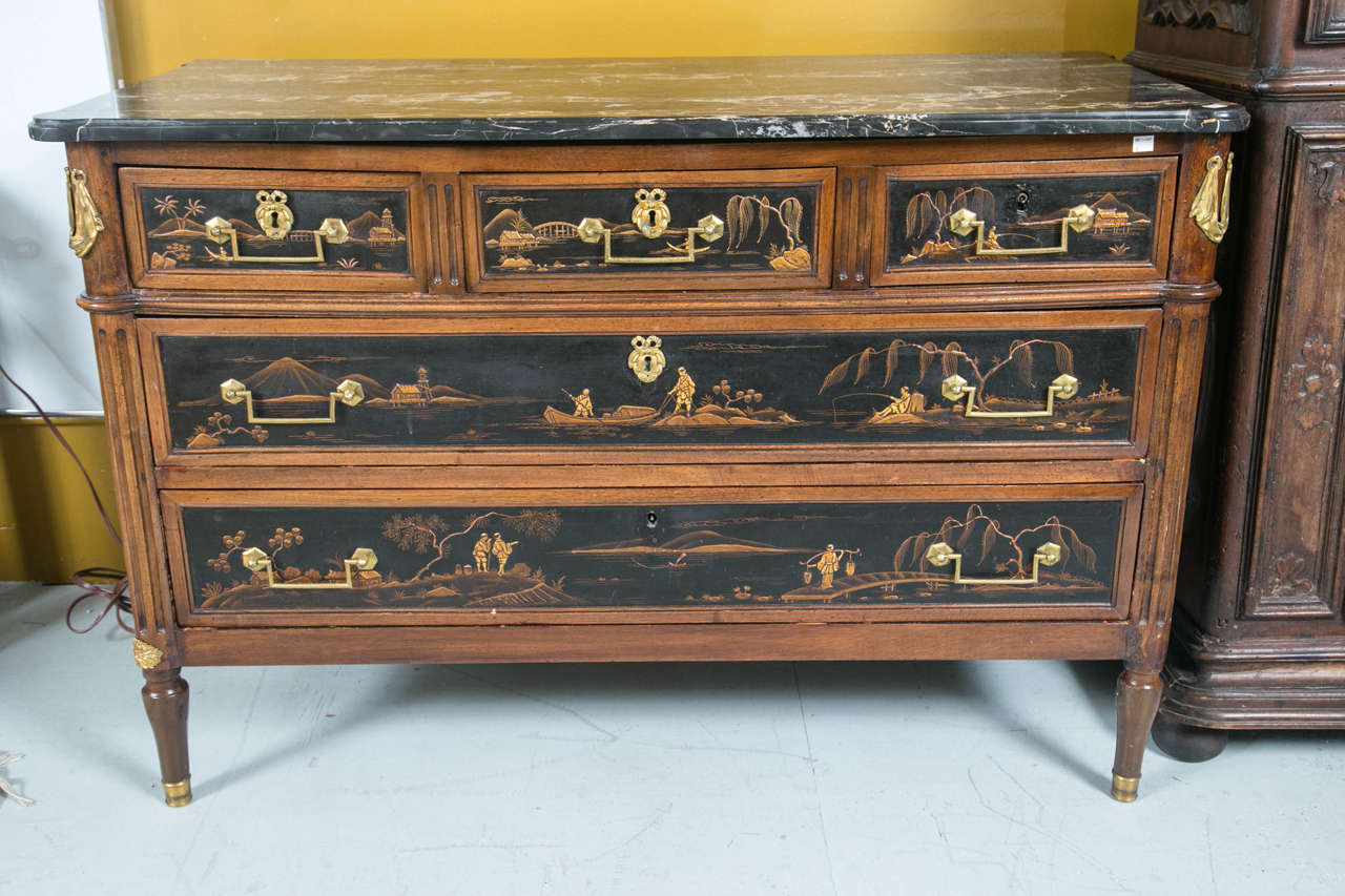 French Chinoiserie Marble-Top Commode Attributed to Jansen