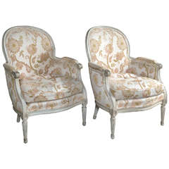 Pair of Distressed Bergere Chairs attrib to Maison Jansen