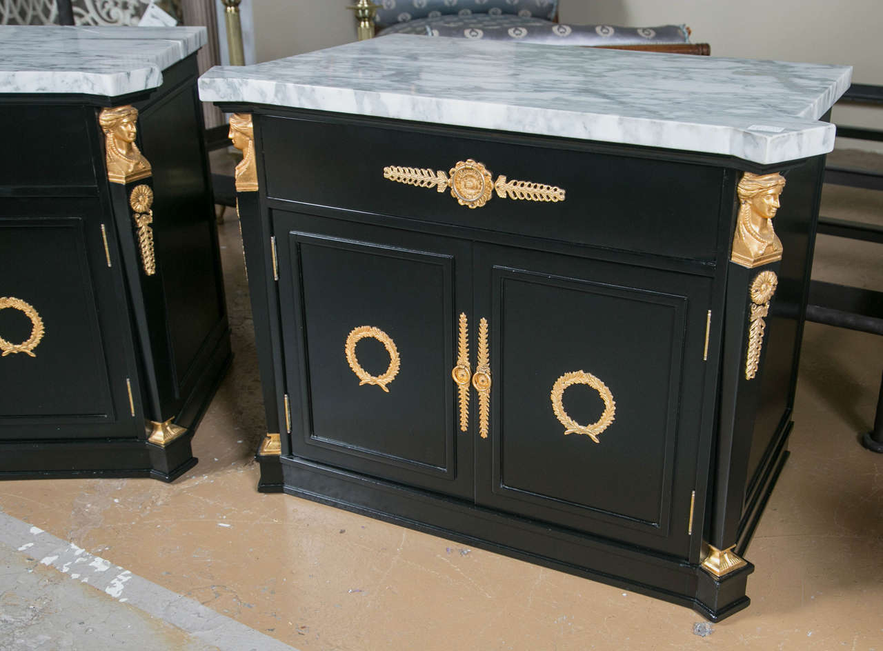 Unknown Pair of Ebonized Bronze Mounted End Tables/Night Stands