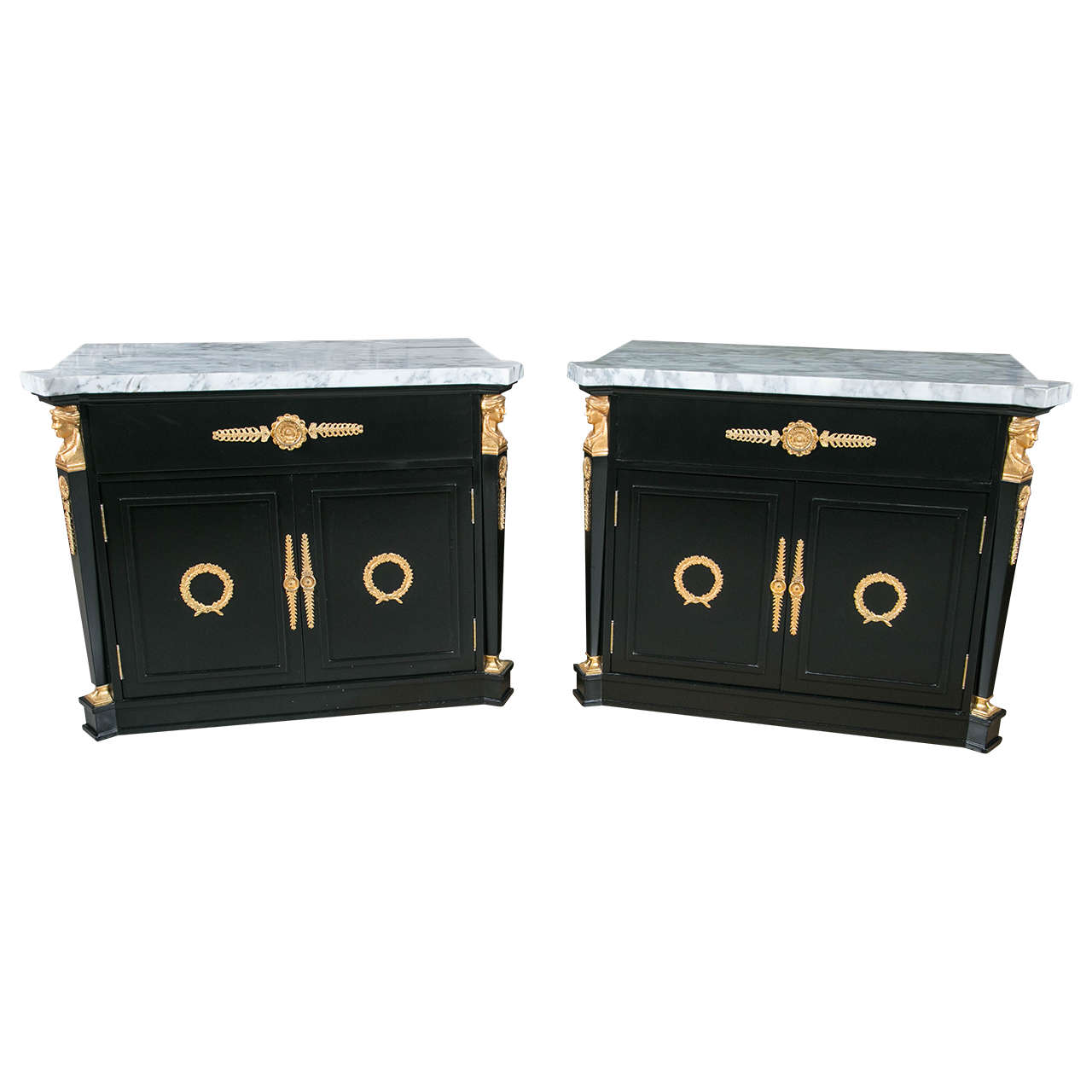 Pair of Ebonized Bronze Mounted End Tables/Night Stands
