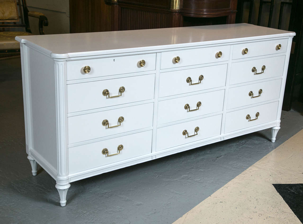 Louis XVI Style White Lacquered Triple Dresser Commode at 1stDibs