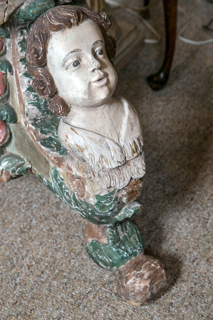 18th Century Italian Carved Wood Three-Head Table Base In Good Condition In Stamford, CT