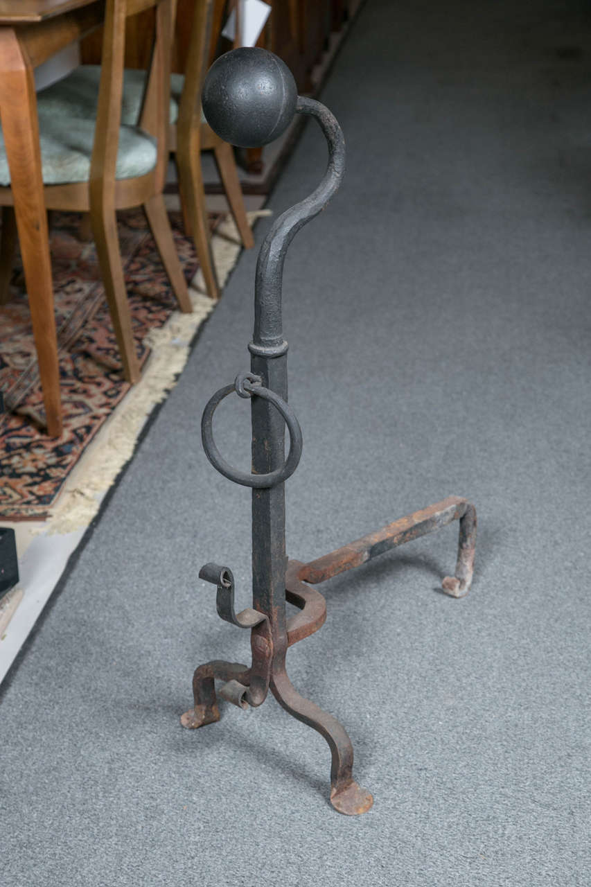 Early 20th Century Antique Crossbar and Ball Head Iron Andirons