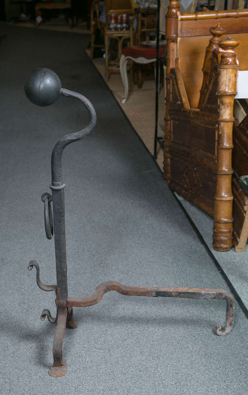 Antique Crossbar and Ball Head Iron Andirons 1