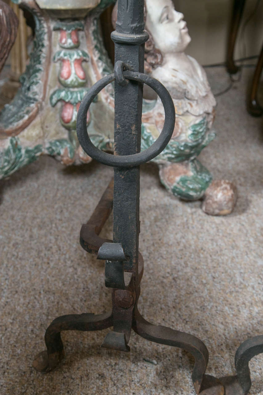 Antique Crossbar and Ball Head Iron Andirons 3