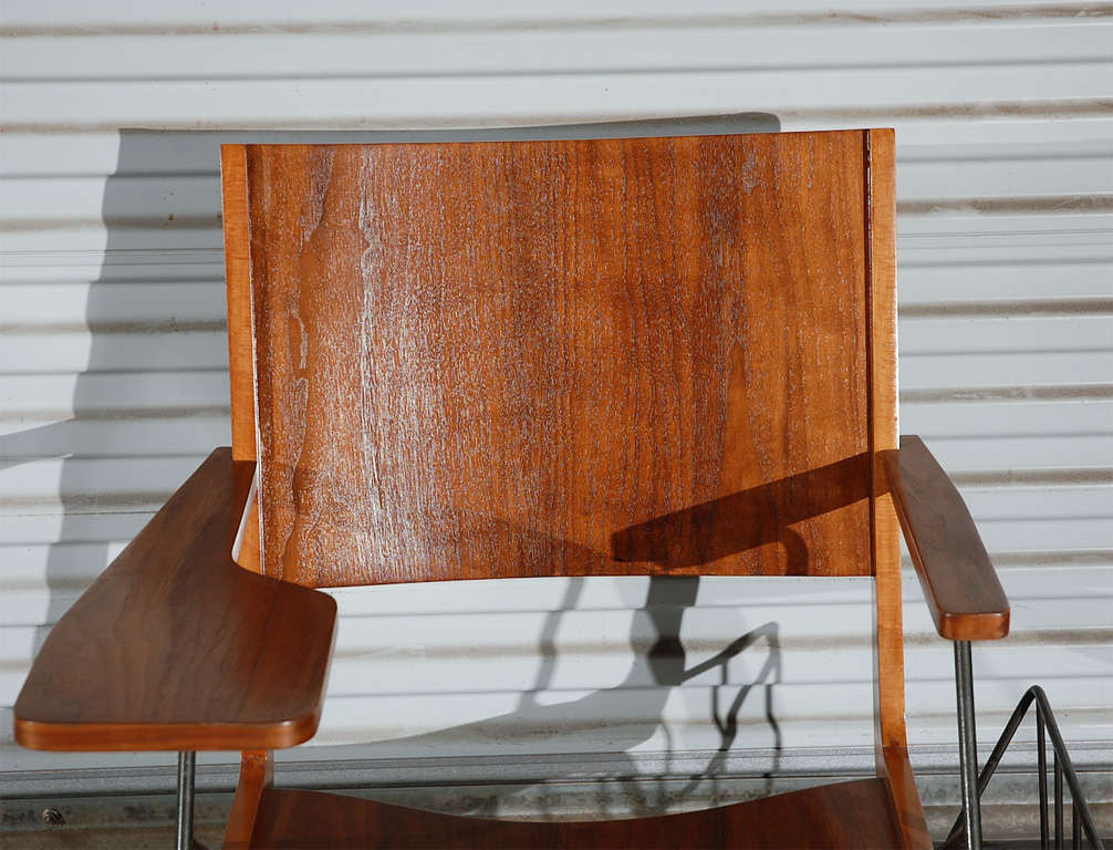 Pierre Guariche Chair with Magazine Rack In Fair Condition In Los Angeles, CA