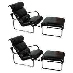 Pair of Yrjo Kukkapuro 'Remmi' Chairs and Footstools