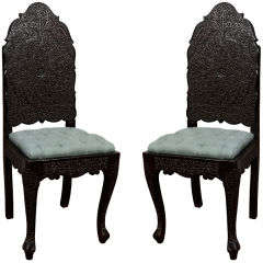Pair of 19th Century Indian Ebonized Rosewood Hall Chairs