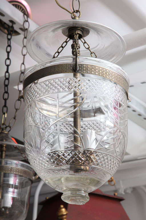 anitque glass belljar with cutglass etchings