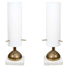 Pair of 1960'S Marble Footed Brass Orb Lamps